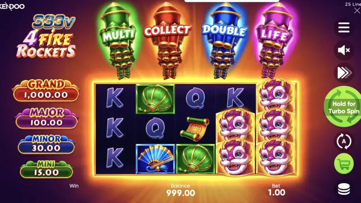 Tampilan visual permainan slot 4 Fire Rockets dengan elemen roket yang dinamis